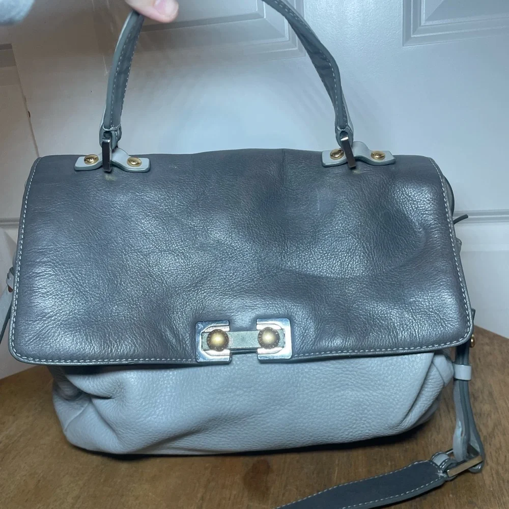 Marc by Marc Jacobs Bob’s Memphis Leather Satchel Crossbody Bag Gray Cream